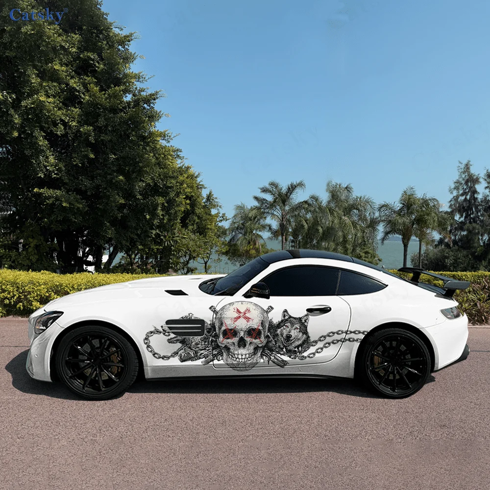 

Skull Wolf Iron Chain Car Vinyl Wraps Decal Self-adhesive PVC Sticker Suitable for Trucks SUV Decoration Auto Accessories Gift