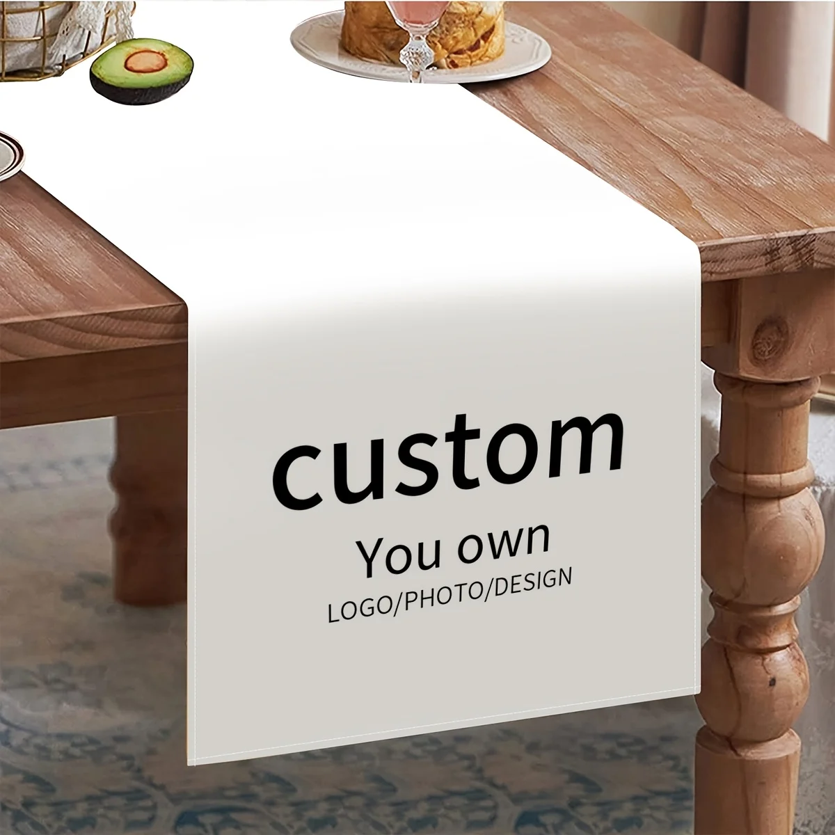 1pc Rectangle Customized Logo And Photo Linen Table Runner Party Decorations Washable Kitchen Dining Table Runners Wedding Decor