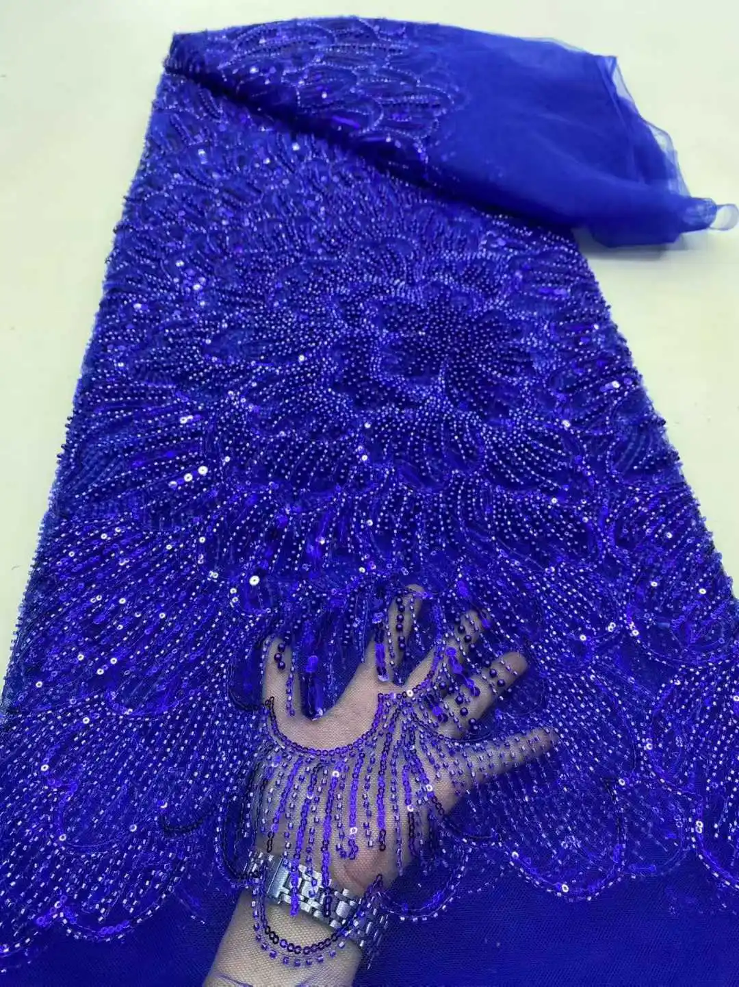 

African Beads Lace Fabric 2025 High Quality Nigerian Sequins Beads Lace Fabric French Laces Fabrics For Party Dress Sew