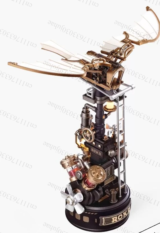 3D Puzzle Da Vinci Helicopter Model Kit Mechanical DIY Building Set with Lights Motion PVC Engineering Model Toy