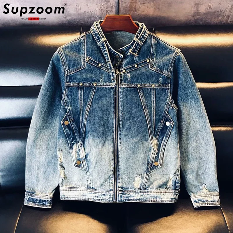 

Supzoom 2025 Новое поступление, модное однобортное хлопковое однотонное короткое бомбер с отложным воротником, повседневное мужское пальто, джинсовая куртка