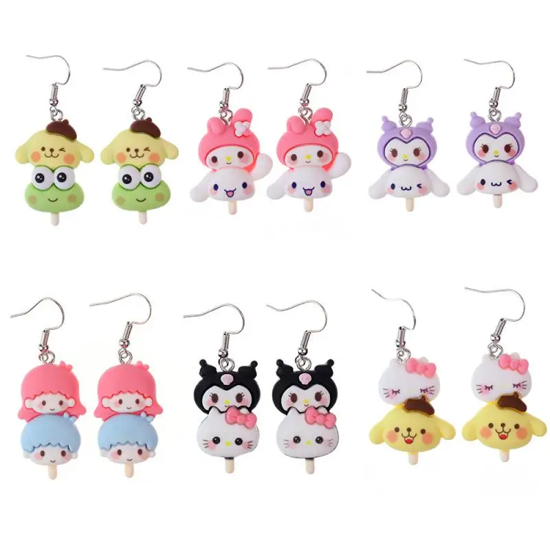 Kawaii Sanrioed String Earrings Hello Kitty Kuromi Little Twin Star Keroppi Earrings Stud Earrings Ear Pendants Women Jewelry