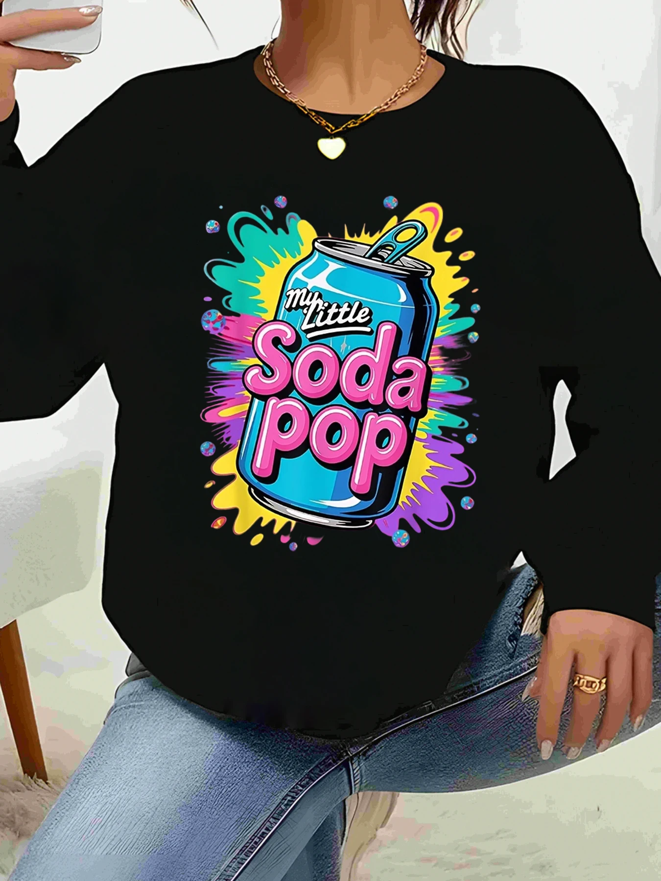 ソーダポップ缶プリント長袖Tシャツカジュアルウェアレディースファッションストリートウェア