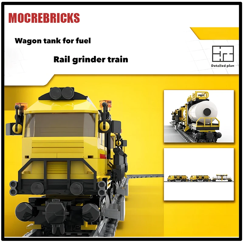 MOC City Tracks Engineering Cars Rail Grinder Train And Wagon Tank For Fuel DIY Building Blocks Zestawy Klocki Dziecięce Zabawki Prezenty