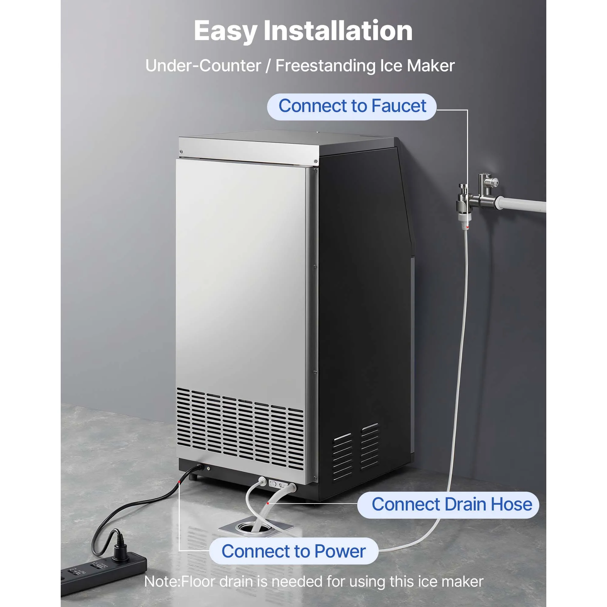SucceBuy Commercial Ice Maker Machine 80/100/130/160 lbs 24h with 13/30 lbs Storage Capacity Stainless LED Display for Home Bar