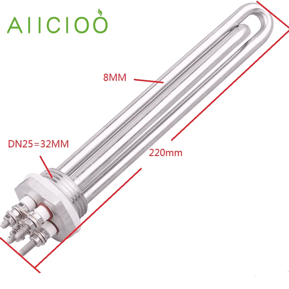 AIICIOO 48V Heating Element DN25 1 inch BSP Immersion Water Solar Tubular Electric Heater 1500W/1800W/2400W/2700W/3000W/ USU304