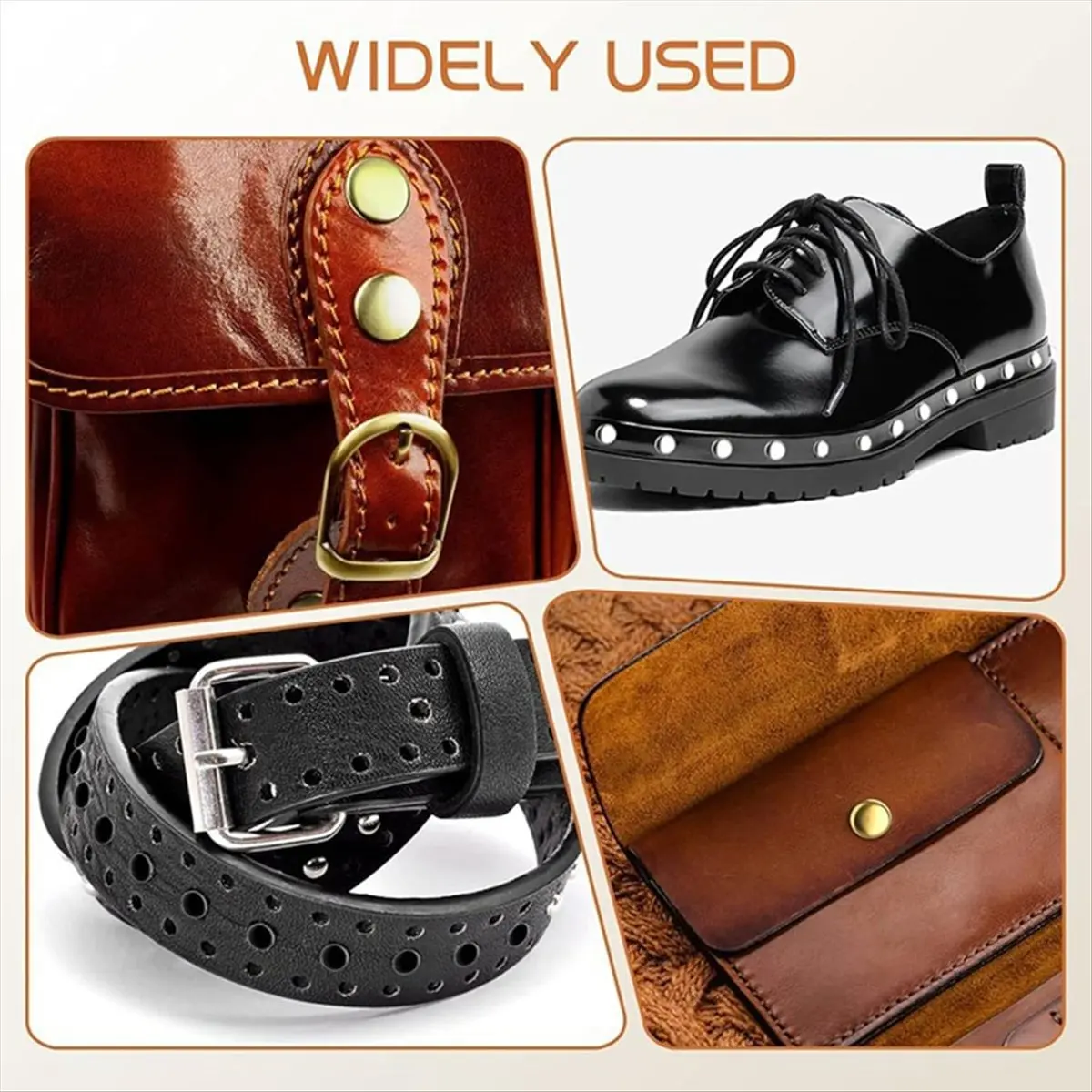 AT33 480 Set Leather Rivets, 4 Color 3 Size Leather Rivets and for Leather Clothes, Shoe, Leather Boot