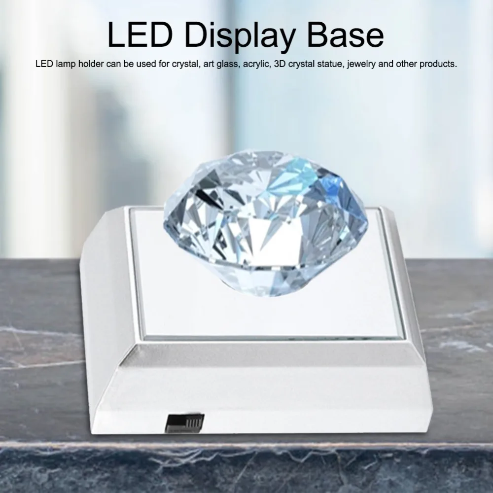 2 Pack Square Shape LED Lamp Base 2 LEDs Mirrored Surface Lighted Display Stand ABS Silver Lamp Base Holder Jewelry Display