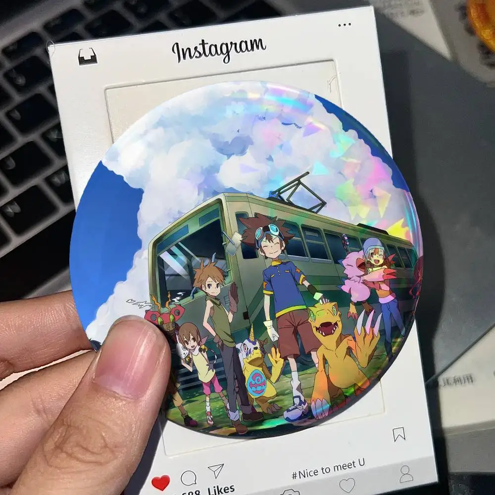 Anime D-Digimon For Badge Laser Holographic Custom Badge DIY Logo Image Metal Lapel Pin Brooch For Clothing Backpack Decorative