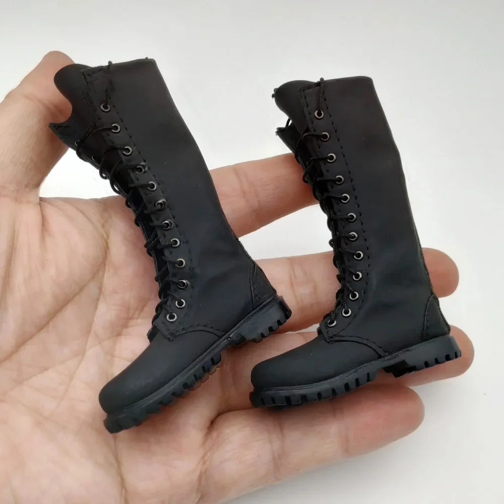 Matte Leather Long Boots Model 1/6 Scale Male Solider Solid Lace-up Shoes for 12in Detachable Feet Action Figures Doll