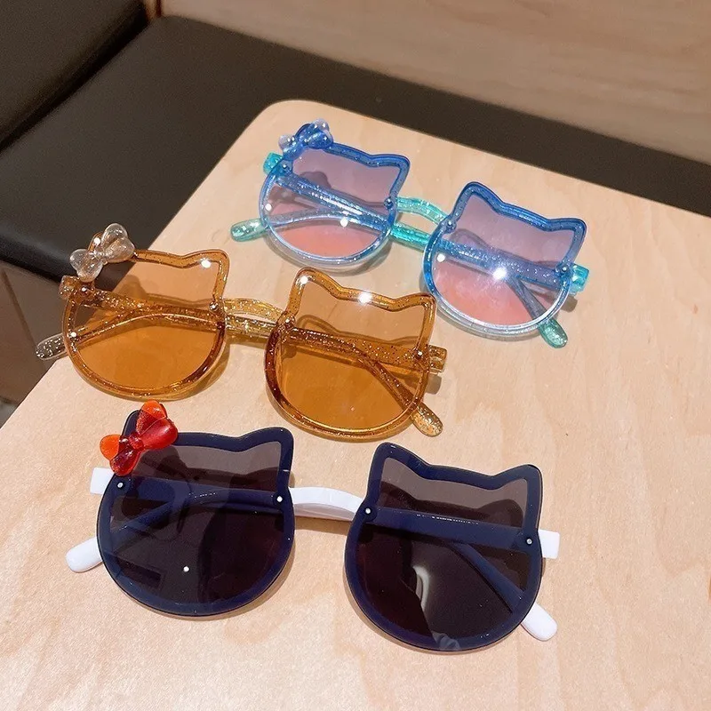New Korean Style Cat Shape Children's Cute Cartoon Sunglasses Kids Anti UV Eyewear Round Colourful Sunglass image 4