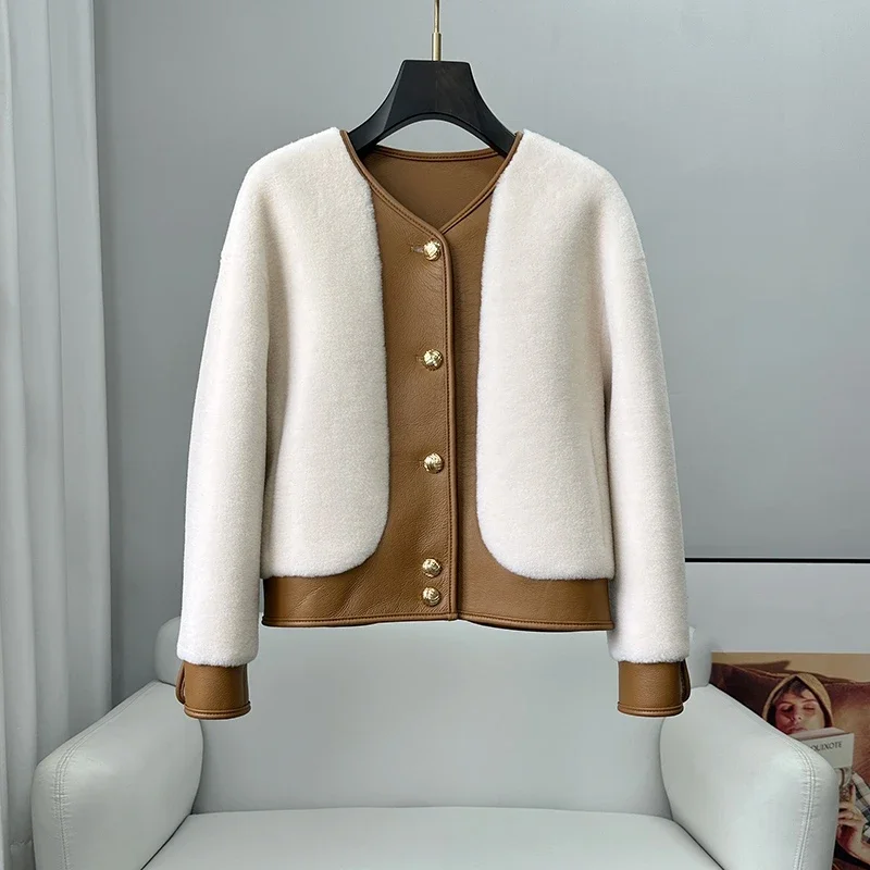 PUDI Women Design Genuine Wool Fur Soft Jacket With PU Leather Winter Warm Fashion Coat CT343