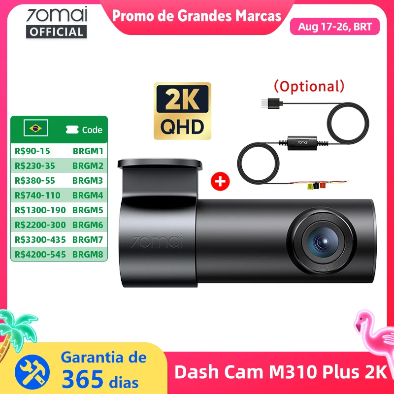 70mai Dash Cam M310 Plus 2K 1440P Super Night Vision F1.55 Abertura 70mai M310 2K Carro DVR 24H Guard de Estacionamento WIFI e Controle de Voz