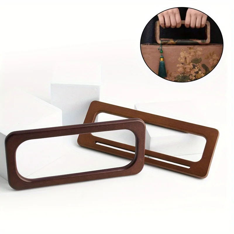 2PCS rectangular rounded corners, one-hole oak wallet handle, solid wood hexagonal D-shaped three-hole woven bag handle