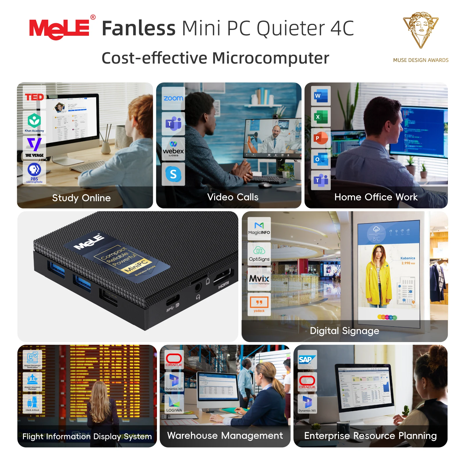 MeLE Quieter4C N150 Fanless Mini PC,8GB RAM DDR4 256GB SSD Micro Desktop Computer,Dual HDMI,Support 4K Triple Display USB3.2,USB-C,WiFi5 BT5.1,Small Portable PC Industrial Business view 8