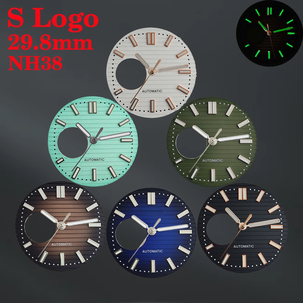 

NH38 dial S logo 29.8MM sterile dial green illuminated dial, suitable for the Nautilus precision movement of NH38 movement