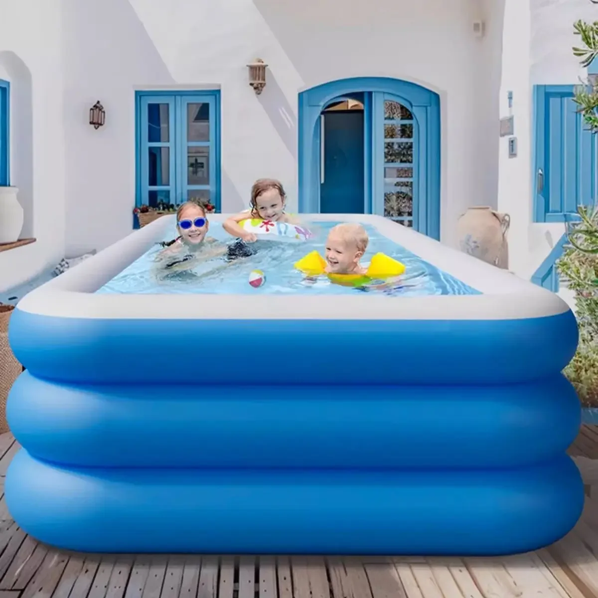 Large Household Inflatable Swimming Pool Blue three layers Heightened Thickened Square Family Inflatable Swimming Pool