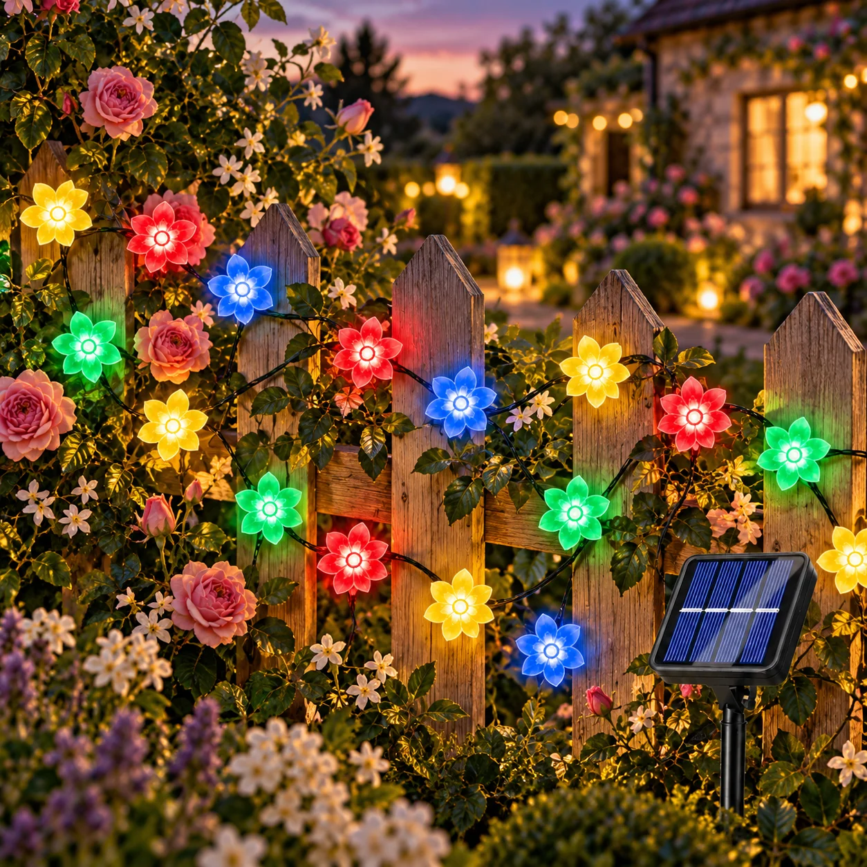 LED Lotus Flower String Lights Multicolor Flower Fairy Lights for Garden Patio Balcony Wedding Party Bedroom Holiday Decorations