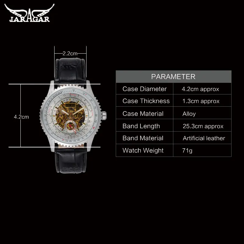 JARAGAR Men\'s Watch Luxury Brand Fashion Glass Mechanical Skeleton Watches Leather Band Military Army Watch Relogio Masculino