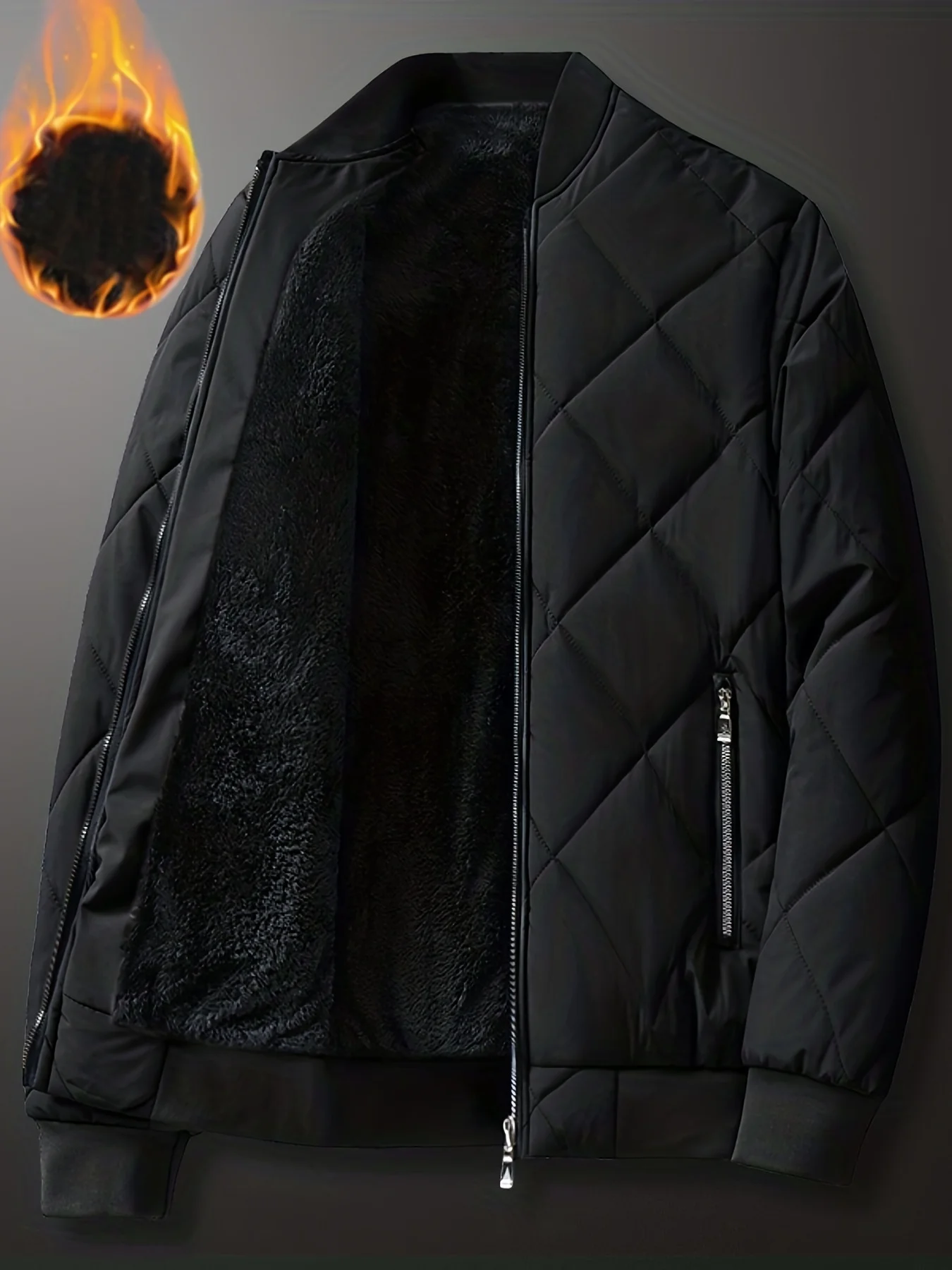 

Men's Casual Fleece Coat Solid Color Sherpa Jacket, Men's Casual Fleece Lined Baseball Regular Fit College Hipster Windbreaker