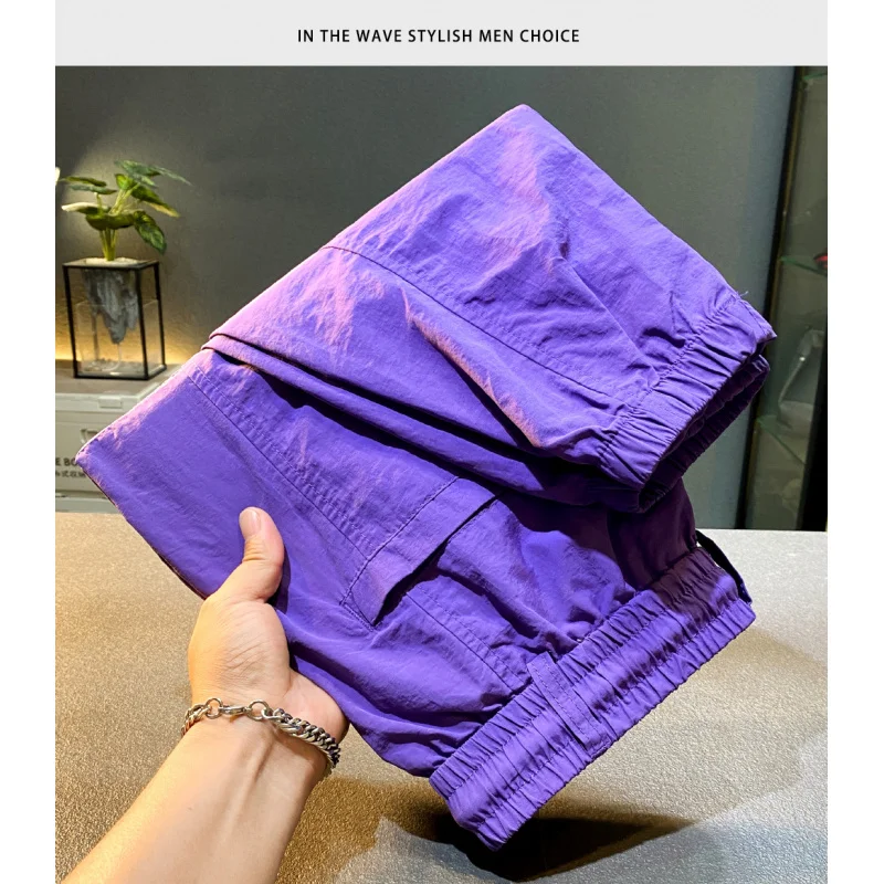 

2025Summer Ultra-Thin Silk Trendy Sports Pants Men Quick-Dry Loose Cool Casual Cargo Harem Long Pants