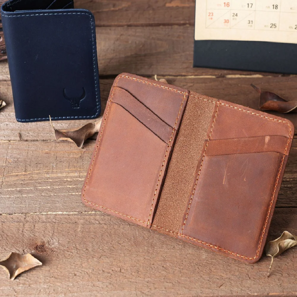 Handmade Unisex Card Holder Wallets Men's Genuine Leather Credit Card Holder Purse Minimalist Slim Women's Debit Card Bag