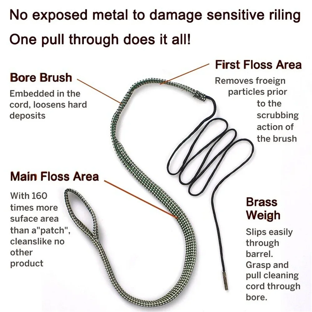 Gun Cleaner Snake Rope Gun Cleaning Kit Bore Cleaner Rifle Barrel Caliber Rope 9mm 12GA .22 .223 .308 .338 .38 .380 5.56mm