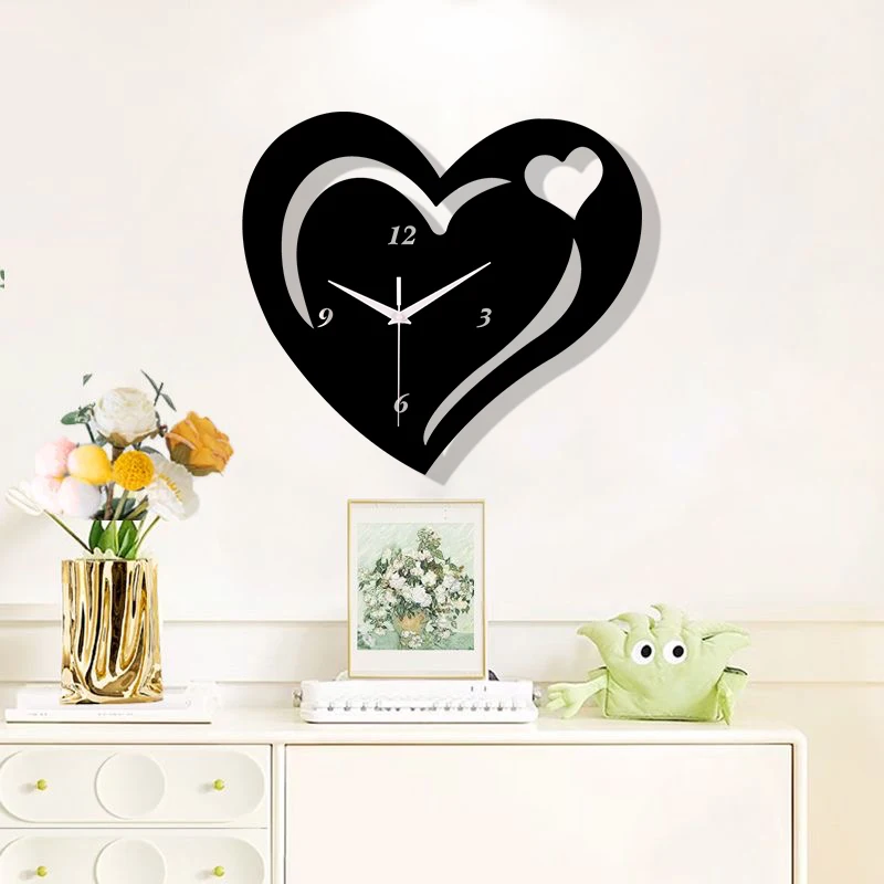 Black Love Wall Clock Valentine's Day Creative Silent Clock Suitable for Living Room and Bedroom Decoration as a Gift for Lovers