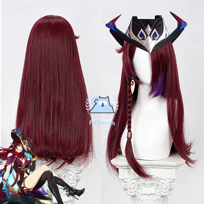 

Chasca Cosplay Wig 62cm Long Wig Pre Braided Wine Red Gradient Wig Cosplay Anime Cosplay Wigs Heat Resistant Synthetic Wigs