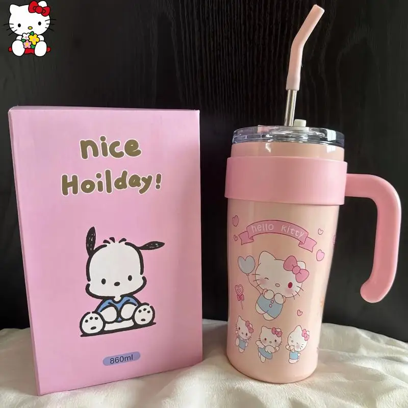 Ładny kreskówkowy kubek na wodę Hello Kitty Kuromi My Melody o dużej pojemności, przenośny kubek utrzymujący temperaturę, prezent na festiwal