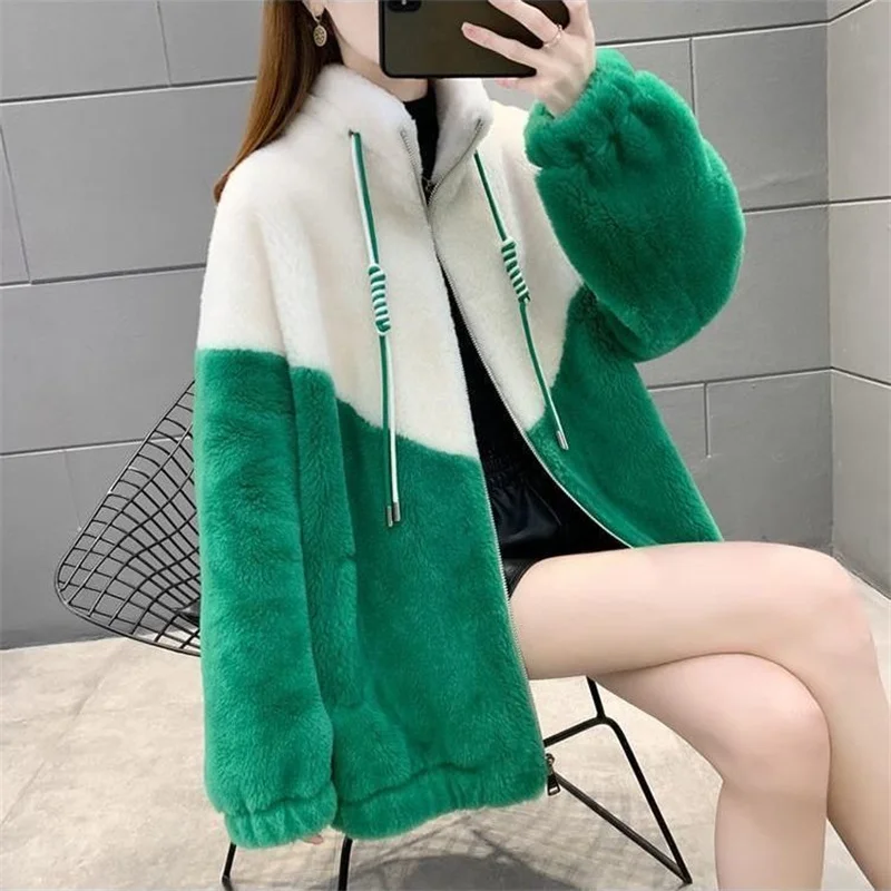 2025 Winter New Women Thickened Lamb Fur Coat Sheep Shearing Fur One Imitation Rabbit Hair Splicing Cotton Coat Jacket Female