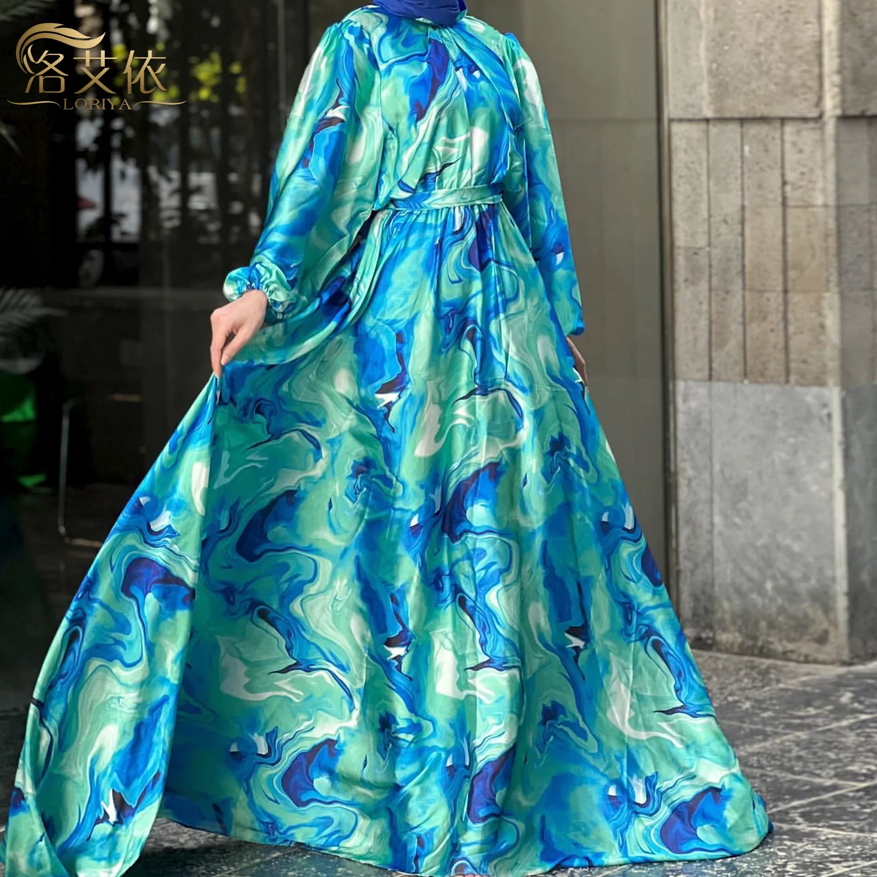 Floral Printing Maxi Dress Ankle-Length Long Muslim Abaya European Fashion Bohemian Caftan Marocain De Mariage Modest Vestidos