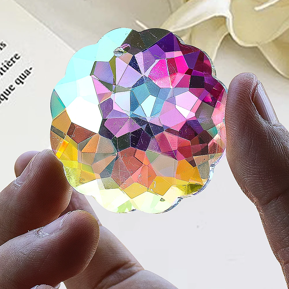 45mm Colorful Mandala Hanging Crystal Prism Suncatcher Datura Faceted Rainbow Maker Yoga Meditation Chandelier Parts Pendant