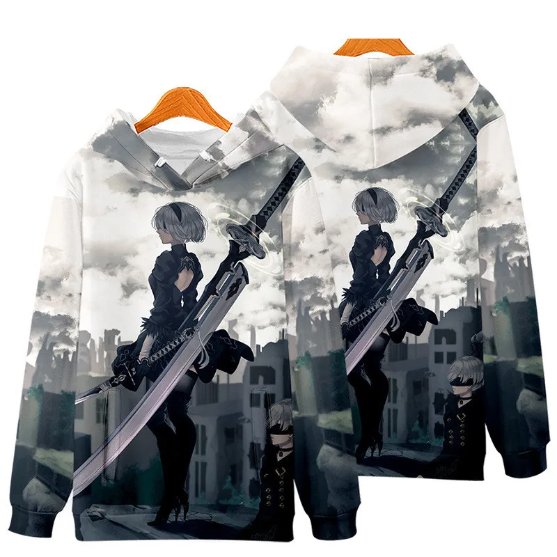 Game NieR Automata 2B YoRHa No. 2 Type B 9S YoRHa No. 9 Type S Cosplay Costume 3D Sweatshirt Men Zipper Hoodies Outwear Coat