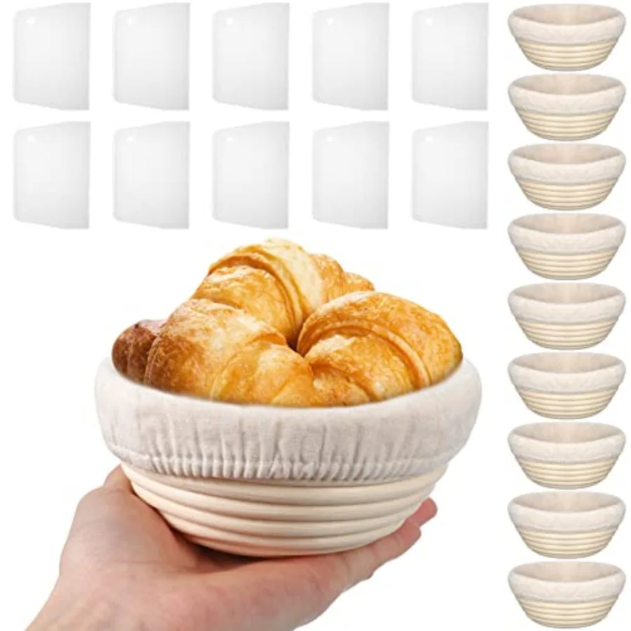 

10 Pcs Bread Banneton Proofing Basket Round Dough Sourdough Proofing Basket Rattan Bakery Baking Bread Bowl with Liner and Scra