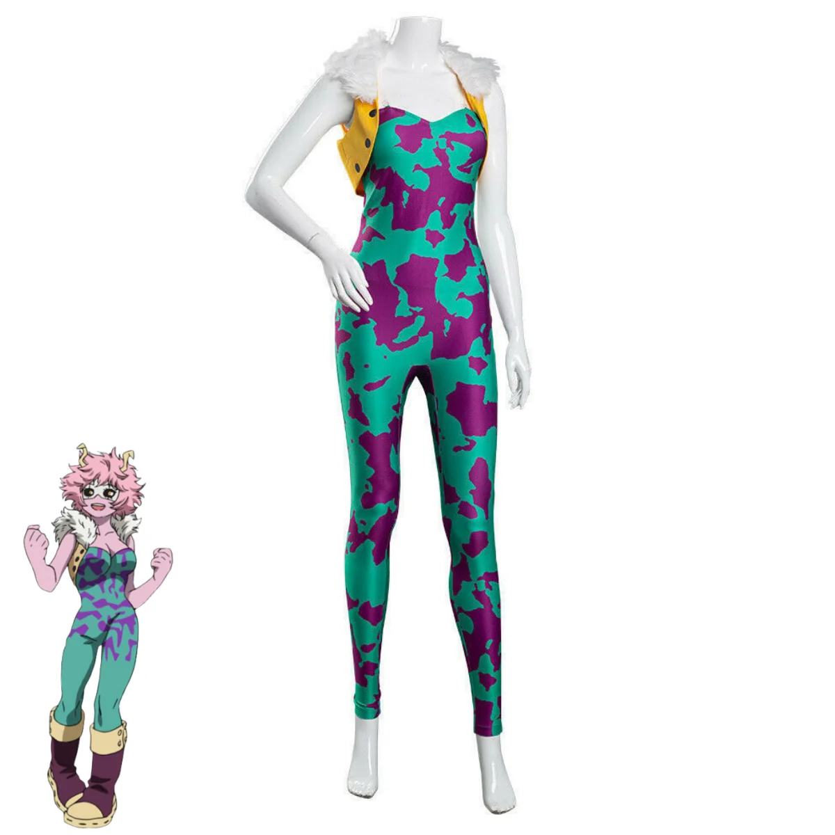 Anime My Hero Academia Ashido Mina Cosplay Costume Pinky Green Jumpsuits Coat Wig Headwear Woman Sexy Carnival Party Suit