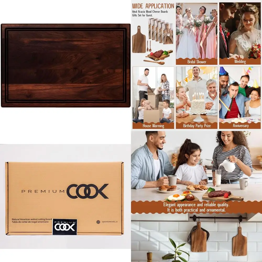 

Двусторонняя разделочная доска из черного ореха, основной мясной блок с канавками для сока, 17x11x0,8 дюйма, устойчивая работа