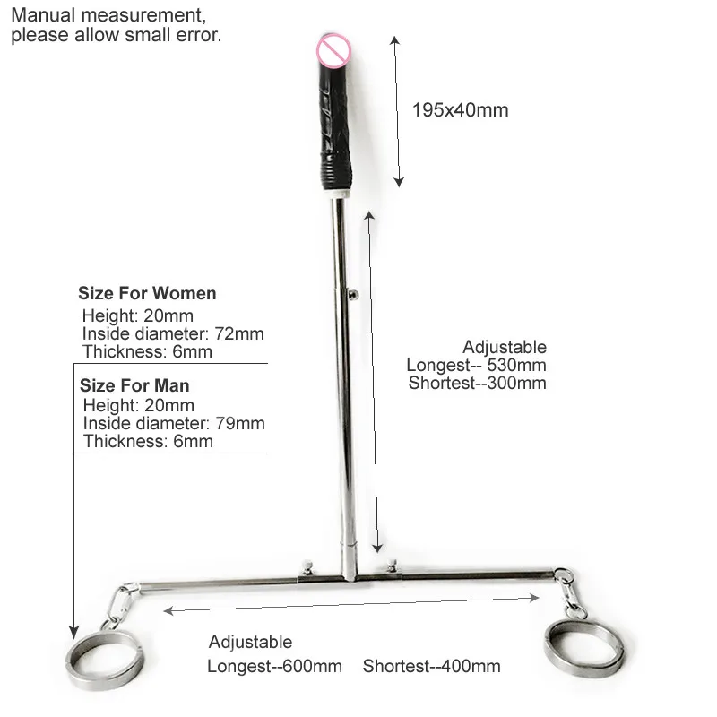 커플용 스테인레스 스틸 T 메탈 프레임 BDSM 본디지 장치, 발목커프 딜도 애널 플러그 스프레더 바 오픈 레그 섹스 토이, 성인 18 세 이상