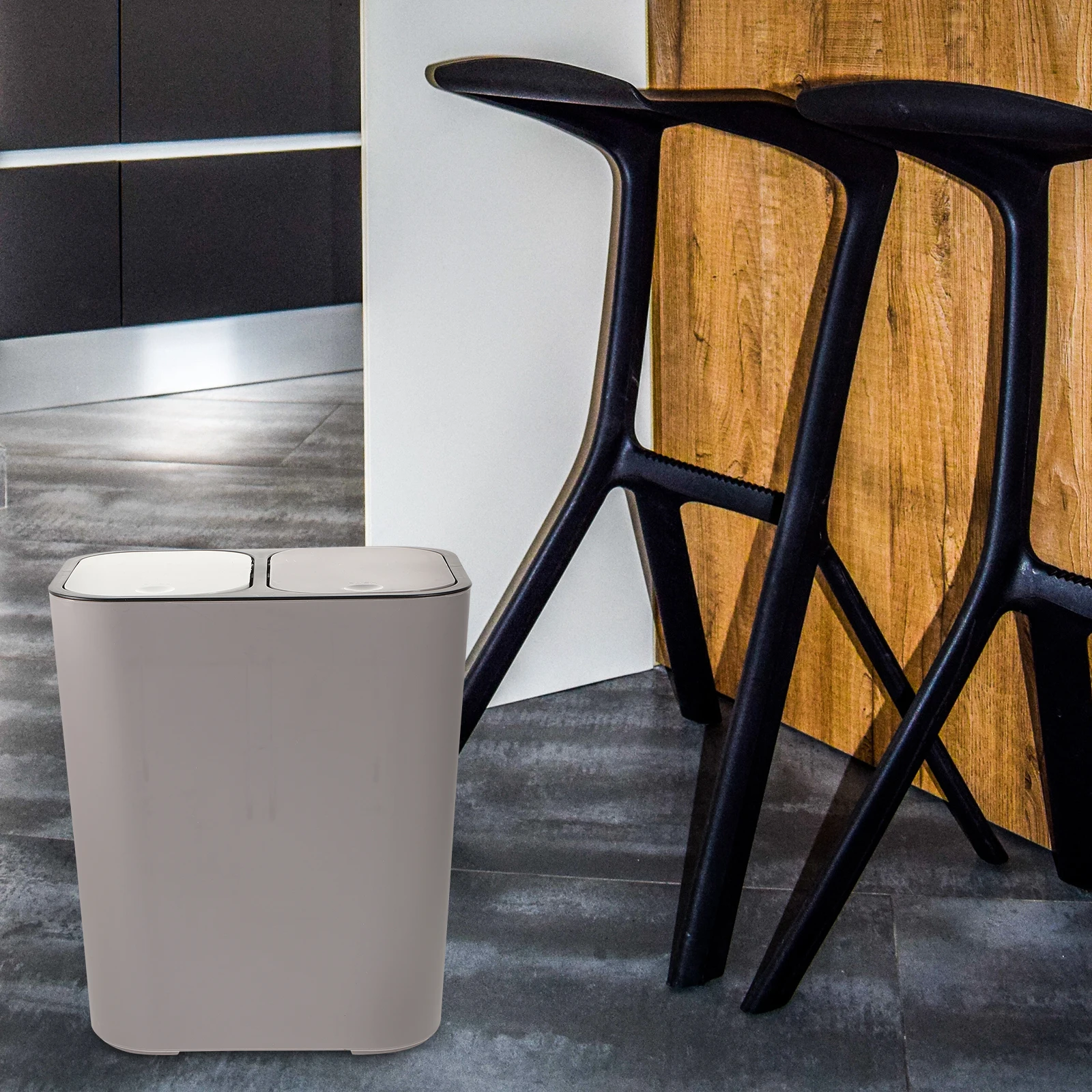 

1pc Dry Wet Separation Trash Can Grey Kitchen Bathroom Dual Compartment Waste Bin Garbage Container Reusable Sanitation
