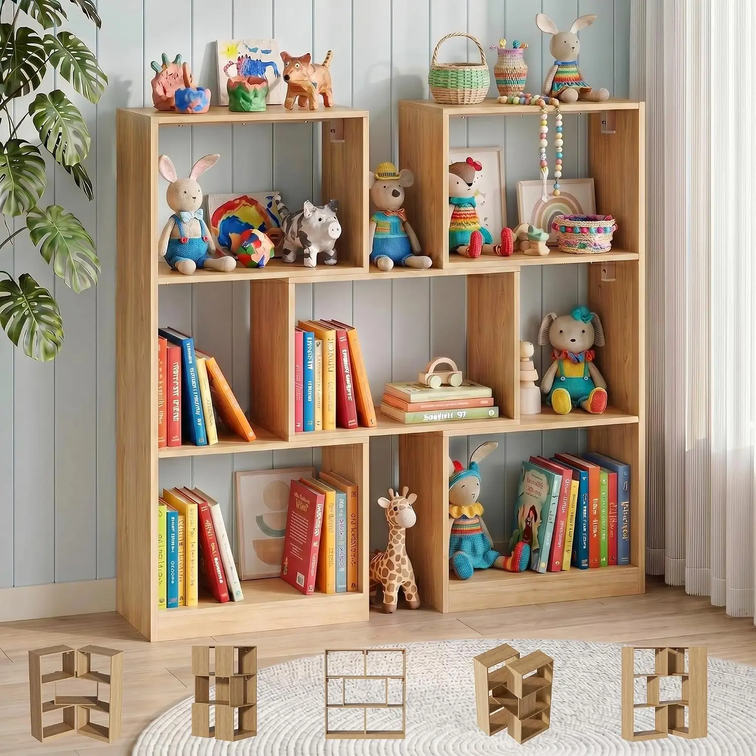 HAVLOTII 7-Compartment Convertible Kids Bookshelf