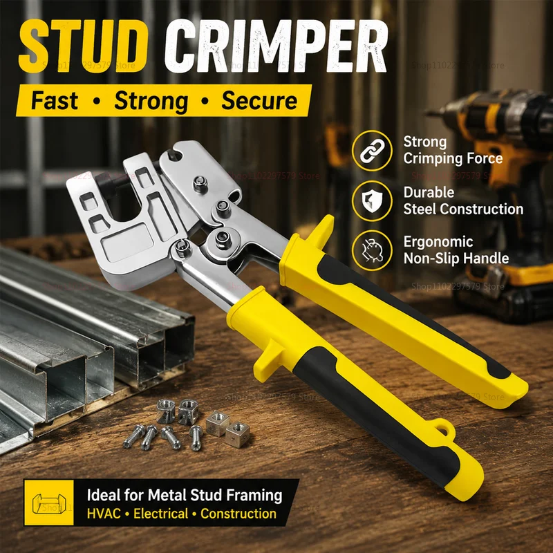 Metal Stud Crimper Pliers Aluminum Alloy Double Handed Keel Tool for Drywall Ceiling Frame Wall Construction Fastening