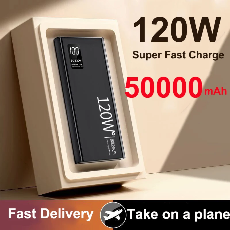 

Power Bank 50000mAh PD 20W Two-Way 120W Fast Charging Powerbank External Battery Pack for iPhone Huawei Xiaomi Samsung Powerbank