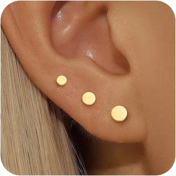 

3 Pairs 14k Gold Stud Earrings for Women Hypoallergenic 925 Sterling Silver Post Dainty Silver