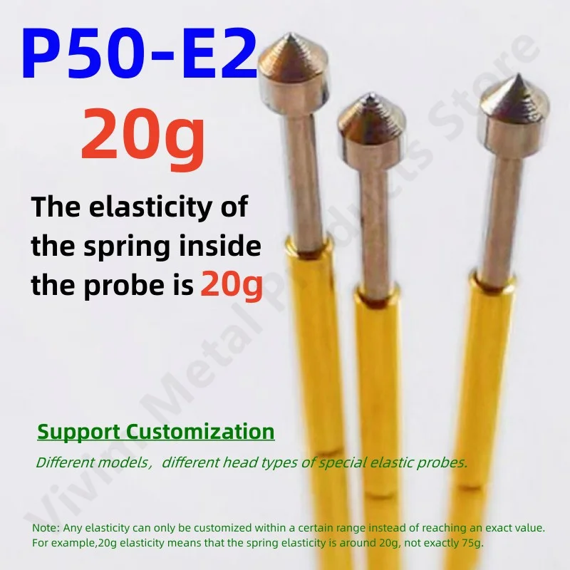 

20/100PCS P50-E2 Spring Test Probe Pogo Pin Test Pin Dia0.68mm Tip Dia0.90mm Length16.35mm P50-E Test Tool 20g Elastic Force