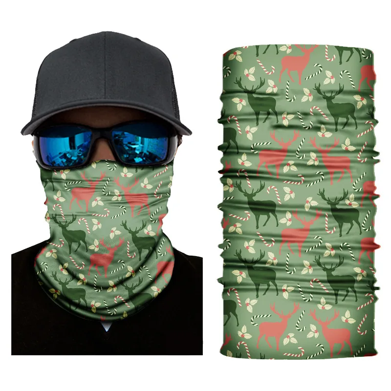 3D Printed Christmas Turban Face Neck Warmer Seamless Scarf Bandana Outdoor Sport Sun Protection Ski Mask Santa Claus Tree