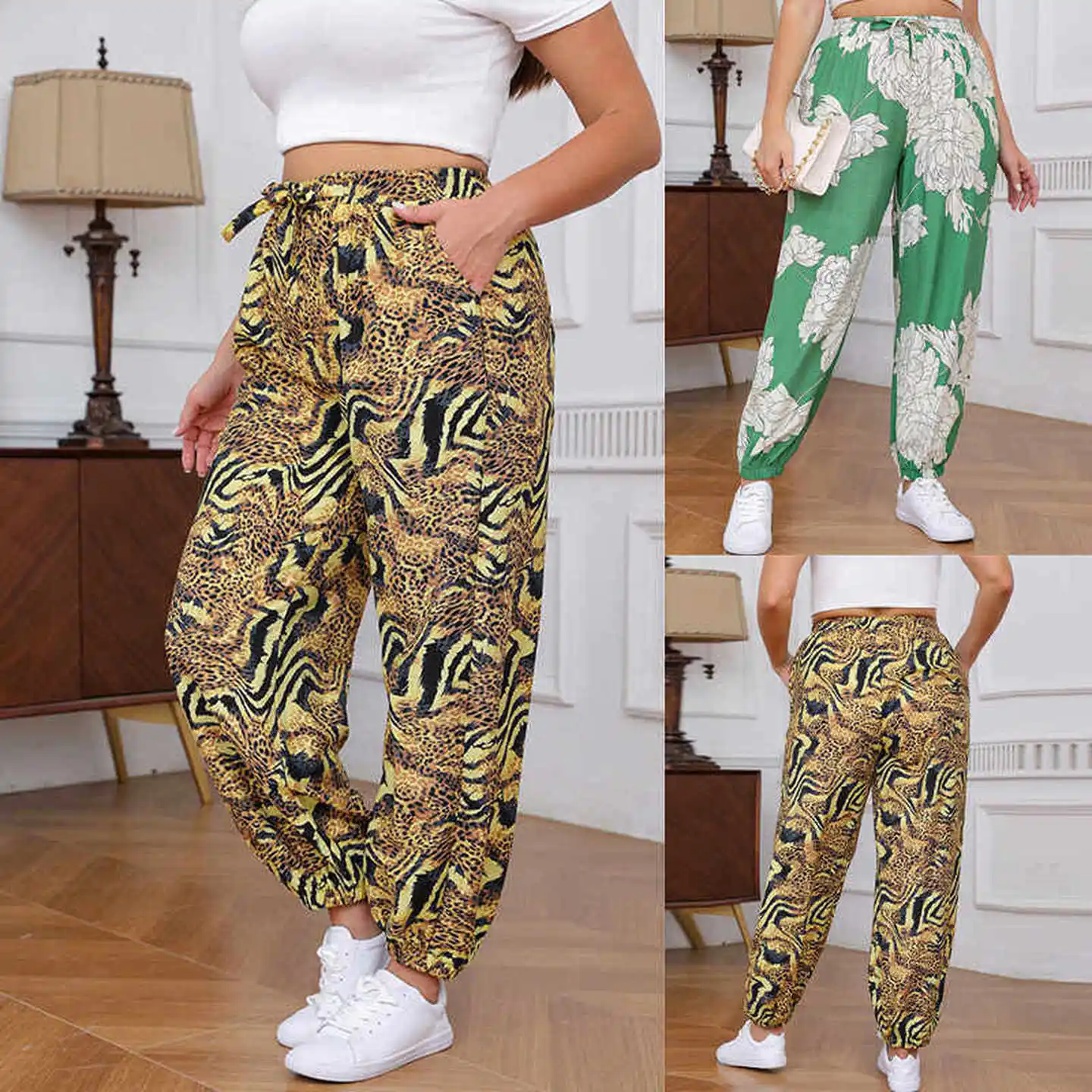 

plus Size Autumn Printed Casual Pants High Waist Street Sle Simple Design Fat Slas Women's Comfortable Faionable Trousers