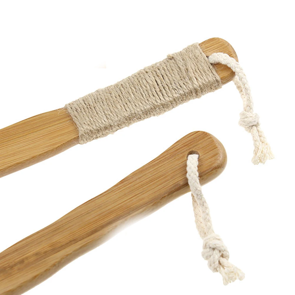 

Long Handle Bamboo Bath Brush Curved Design Soft Bristle Head Non-Slip Massage Brush Removable Exfoliator for Men Women Relax