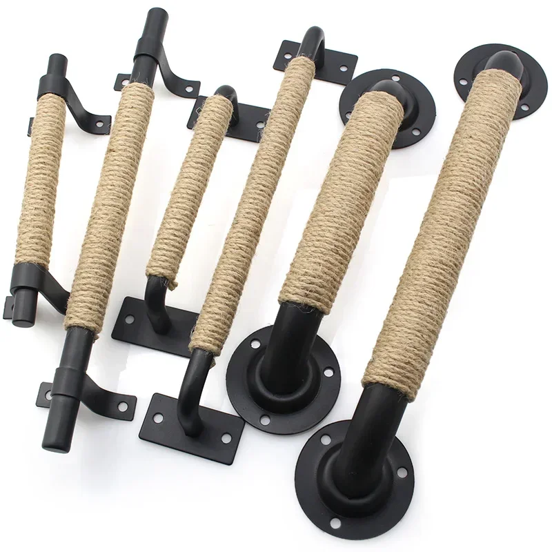 Simple Barn Door Handle Rustic Sliding Door Pull Knob Hardware Black Carbon Steel Heavy Duty Wood Gate Vintage Hardware Pulls