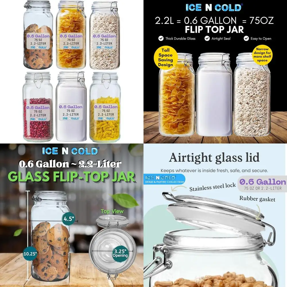 

Герметичные стеклянные банки с защелкивающимися крышками и резиновыми уплотнителями - контейнеры для хранения сухих продуктов, кофе, сахара, макарон - объем от 0,4 л