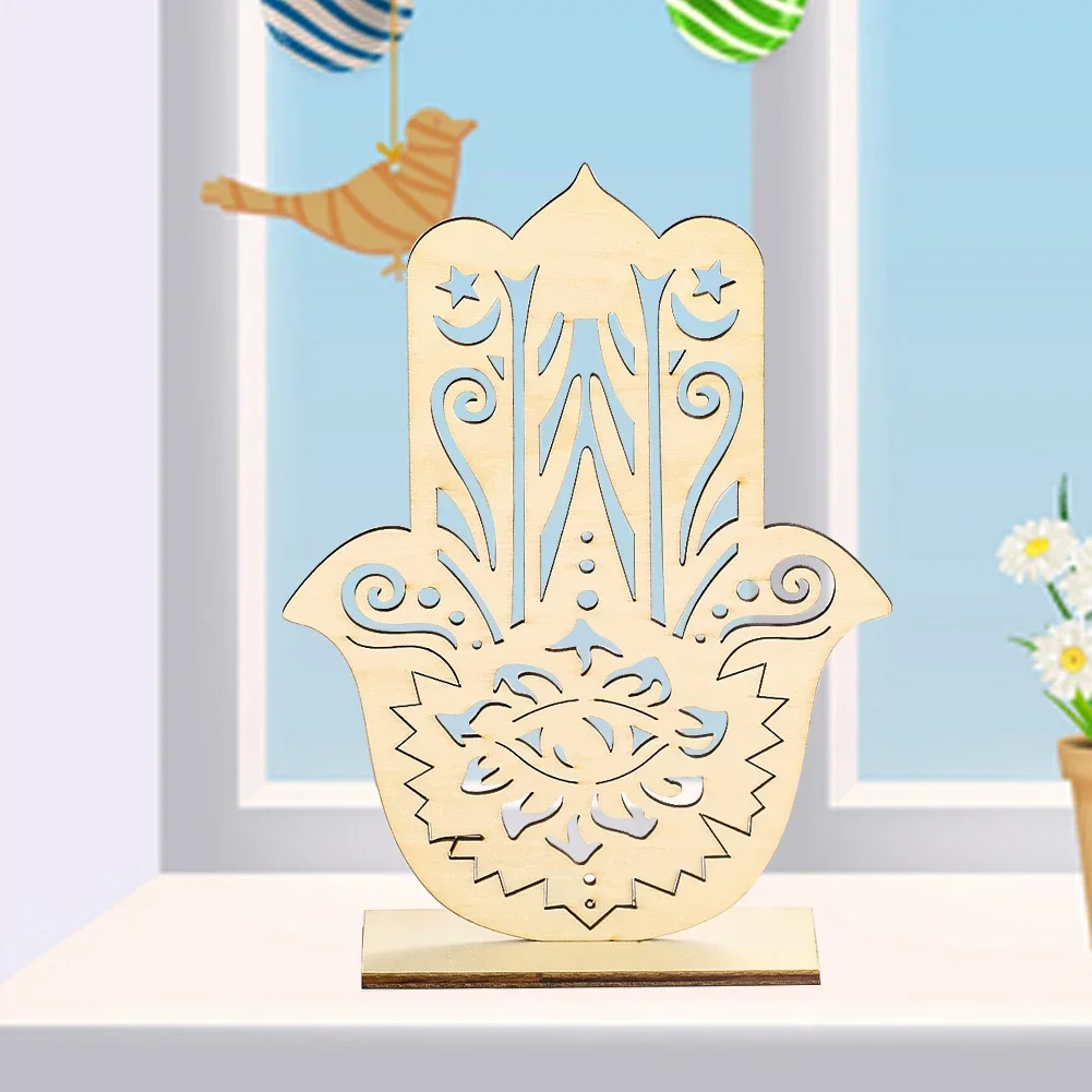 

1PC Meditation Buddha Fatima Palm Wooden Standing Plate Home Mascot Feng Shui Tabletop Decor Accessories Para Casa E Decoração